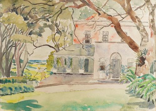 [EDEN, Anthony (1897-1977)] - Alice ACHESON (1895-1996). Two Views of the Villa Nova, Barbados, signed "Alice Acheson" lower right, one watercolour on paper, the other pen on paper, framed and glazed. Provenance: ANTHONY EDEN, 1st Earl of Avon. (2)