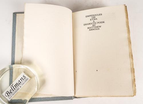 ARNOLD, Matthew (1822-88). Empedocles on Etna, London, [The Vale Press at] The Ballantyne Press, 1896, 8vo, printed in red and black, decorations by Charles Ricketts, original boards. With 8 other illustrated works in 9 vols. (10)