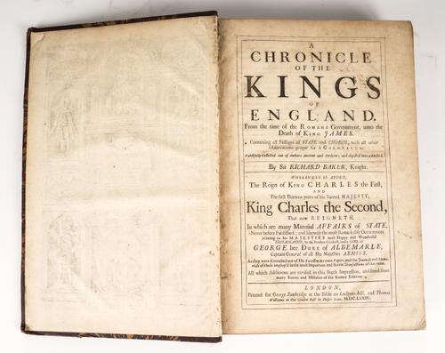BAKER, Richard (c.1568-1645).  A Chronicle of the Kings of England, London, 1674, folio, engraved title, lacking index leaves at the end, later half morocco. With 5 other works in 6 vols. The lot sold not subject to return. (7)