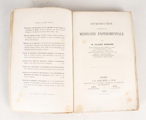 BERNARD, Claude (1813-78). Introduction à l' Étude de la Médecine Expérimentale, Paris, 1856, 8vo, original grey printed wrappers. FIRST EDITION, second issue.