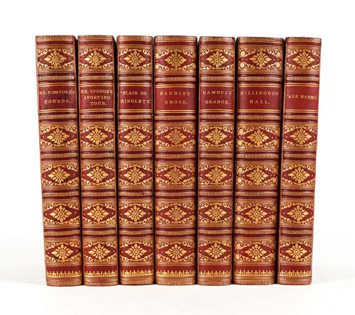 BINDINGS - Robert Smith SURTEES (1805-64).  [Selected Works], London, 1888 [or c.1888], 7 volumes, 8vo, 102 hand-coloured vignettes and plates, FINELY BOUND in red half morocco gilt by Mudie. (7)