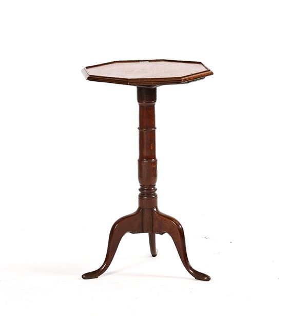 A GEORGE III OAK OCTAGONAL TOPPED TRIPOD WINE TABLE