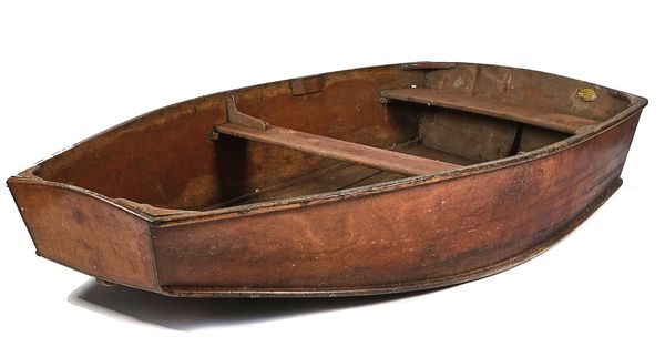 ‘THE DESIGNERS SUPPLY COMPANY BOAT BUILDERS NORTH WALES’; A HARDWOOD SHALLOW DRAFT FLAT BOTTOMED ROWING BOAT