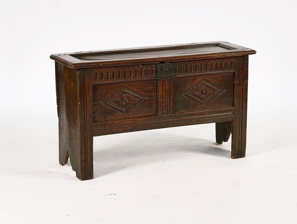 A CHARLES I JOINED AND BOARDED OAK COFFER