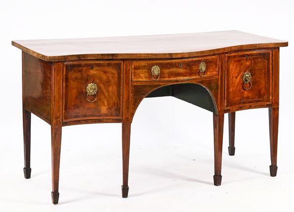 A GEORGE III INLAID MAHOGANY SERPENTINE SIDEBOARD