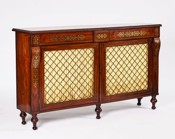 A REGENCY BRASS INLAID ROSEWOOD SIDE CABINET