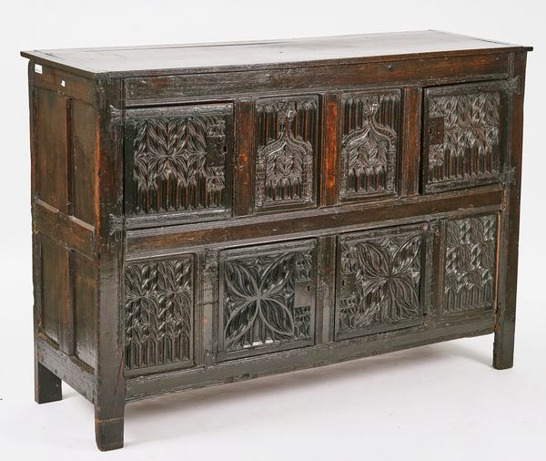 A 16TH CENTURY FRENCH JOINED OAK STANDING CUPBOARD