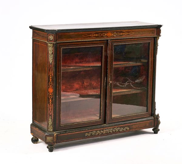 A Victorian gilt-metal mounted ebonised and amboyna display cabinet