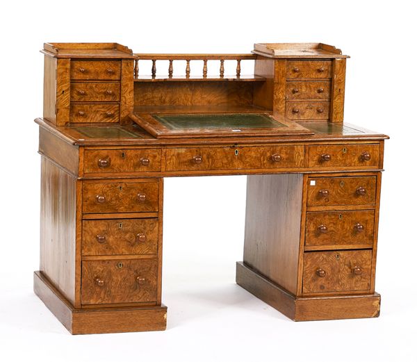 A VICTORIAN BURR ELM DICKENS STYLE DESK