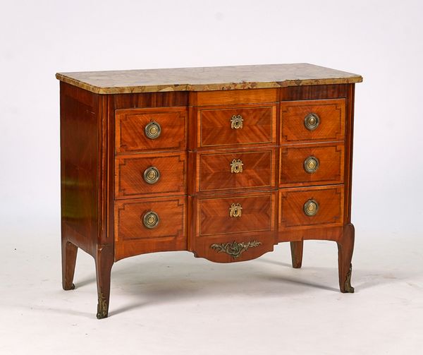 AN 18TH CENTURY FRENCH TRANSITIONAL STYLE MARBLE MOUNTED COMMODE