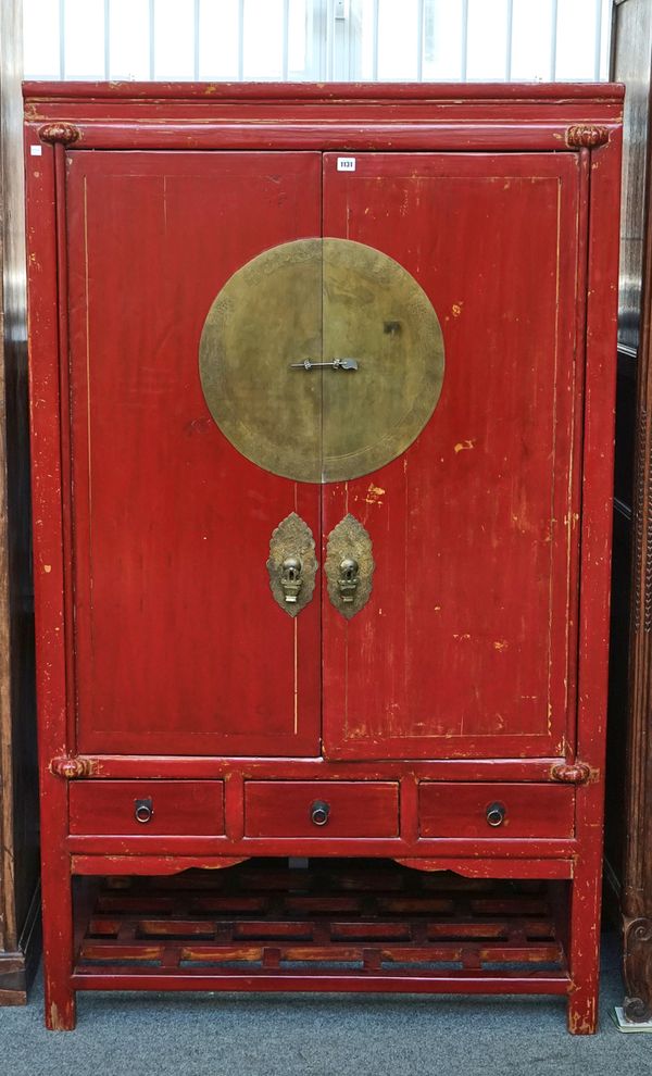 A 19TH CENTURY CHINESE RED LACQUER CUPBOARD