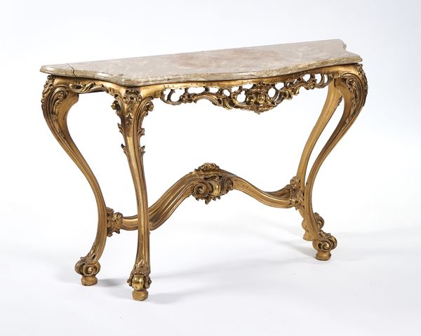 A ROCOCO STYLE GILTWOOD CONSOLE TABLE