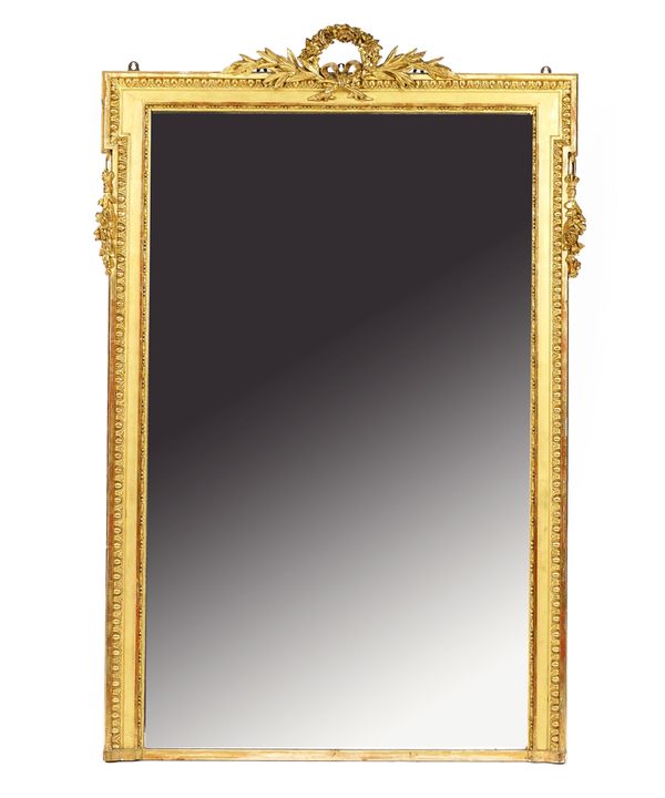 A FRENCH EMPIRE STYLE GILTWOOD AND COMPOSITION OVERMANTEL MIRROR