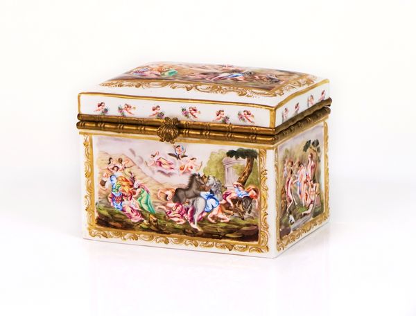 A Naples-style gilt-metal mounted rectangular casket with hinged cover