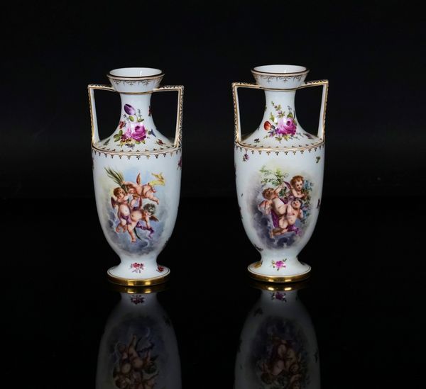 A pair of small Berlin porcelain two-handled vases