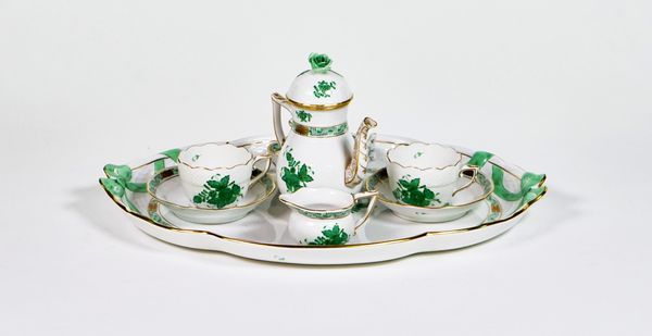 A Herend `Apponyi Green' pattern tete a tete for coffee