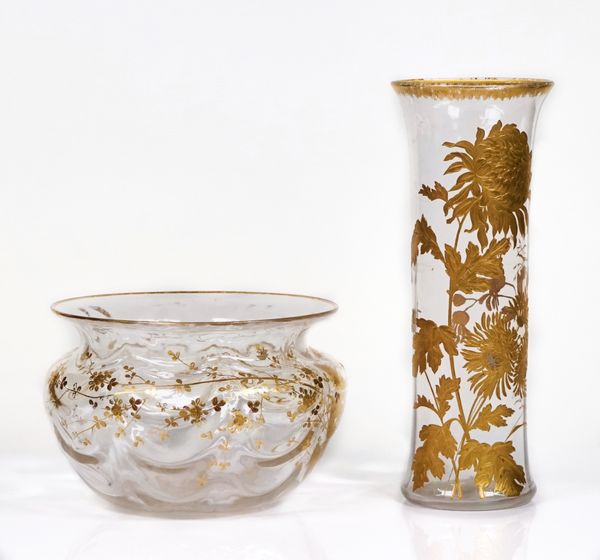 A tall French glass vase and a glass bowl