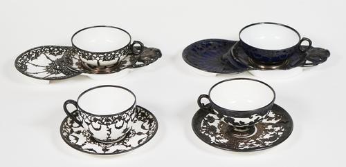 Two French porcelain sandwich plates and cups