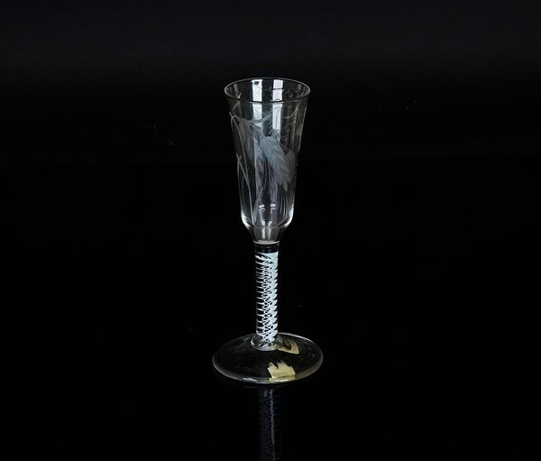 An engraved opaque twist wine glass