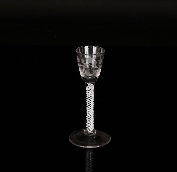 An engraved opaque twist wine glass