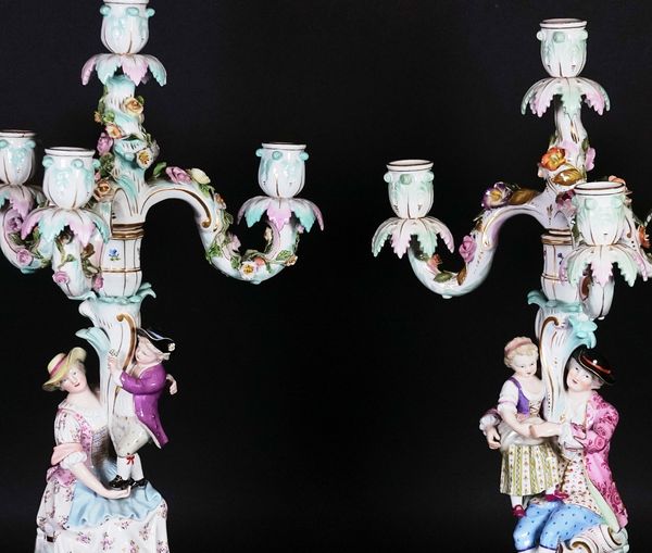 A MATCHED PAIR OF MEISSEN FOUR-LIGHT CANDELABRA