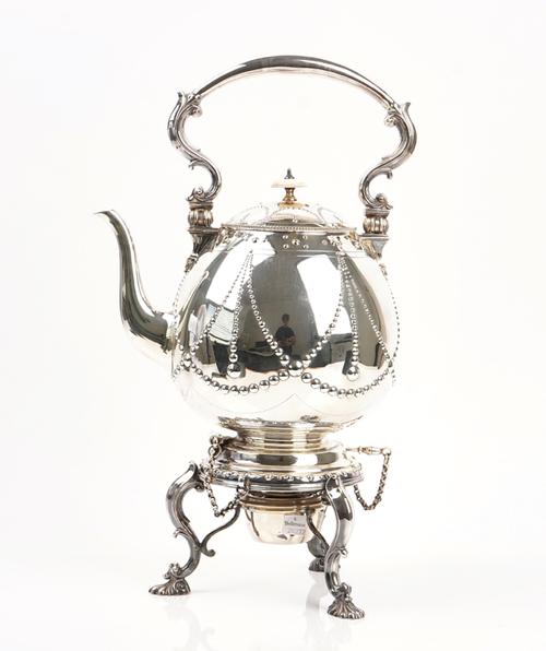A silver plated spirit kettle