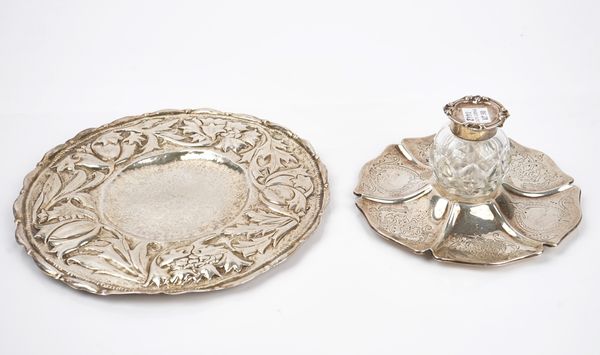 A shaped circular dish and an ink bottle with a stand (3)