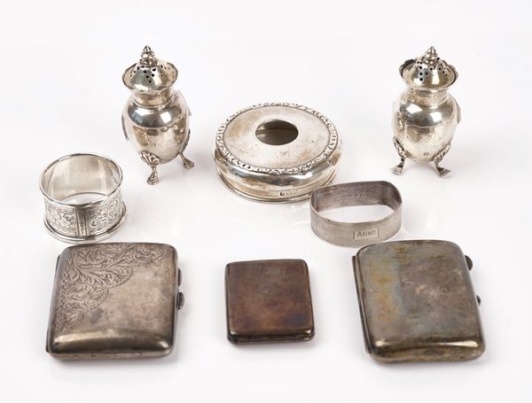Two silver cigarette cases and further items of silver (8)