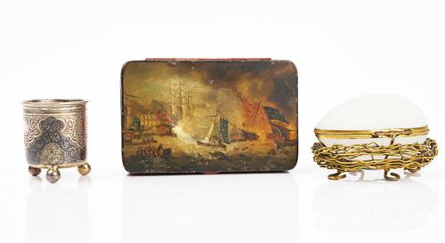 A Russian niello decorated beaker and two further items of Russian interest (3)