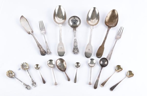 A group of silver table flatware (17)