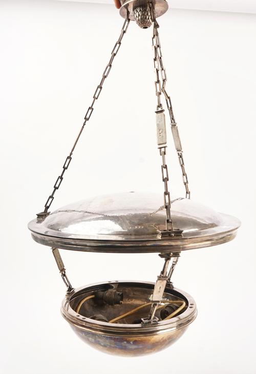A silver Art Deco hanging ceiling light