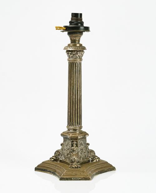A silver table lamp