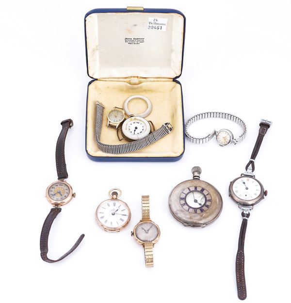 A lady's gold cased openfaced fob watch and seven further watches (8)