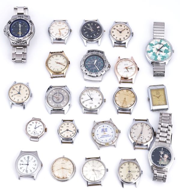 A collection of twenty-two mostly gentlemen's base metal cased wristwatches (22)