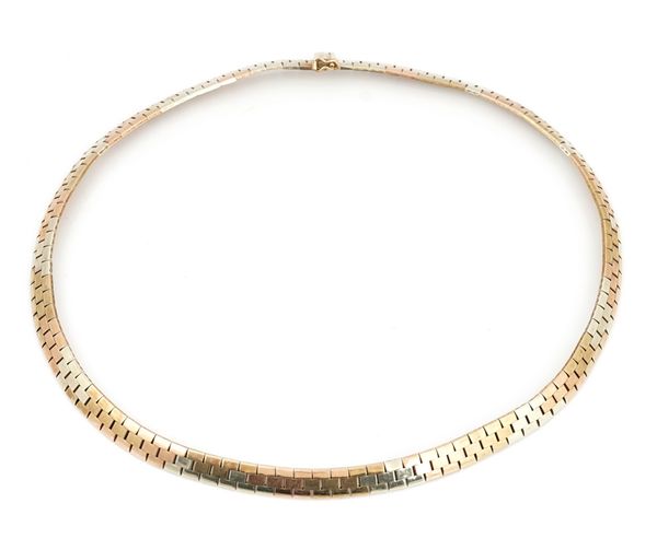 A 9ct three colour gold collar necklace