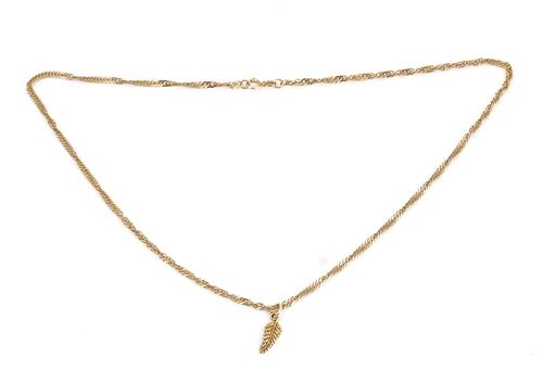 A 9ct gold necklace with a gold New Zealand leaf spray pendant