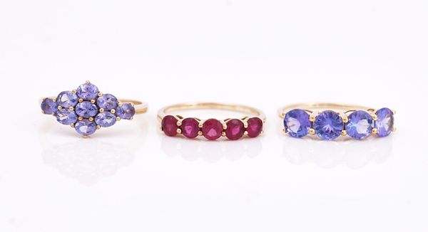 Three 9ct gold and gem set rings (3)