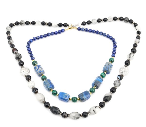 A lapis lazuli and malachite bead necklace and another bead necklace (2)