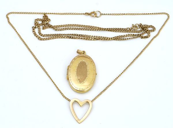 A 9ct gold heart pendant necklace and two further items (3)