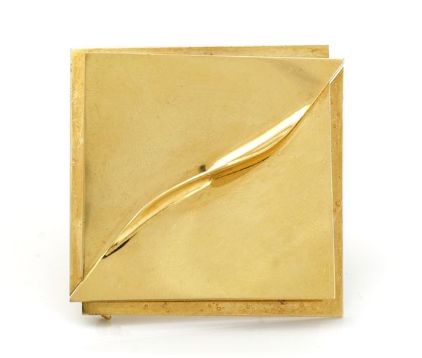 A gold brooch of abstract square design, by Gunter Wyss