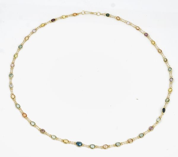 A gold and varicoloured sapphire necklace