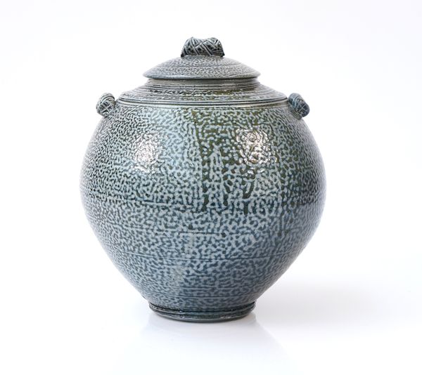 A CONTEMPORARY STUDIO POTTERY SALT GLAZED URN AND COVER