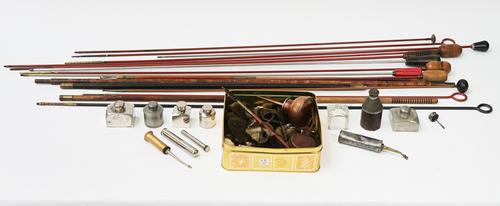SHOOTING INTEREST; TEN GUN OIL BOTTLES, CLEANING RODS AND BRUSHES