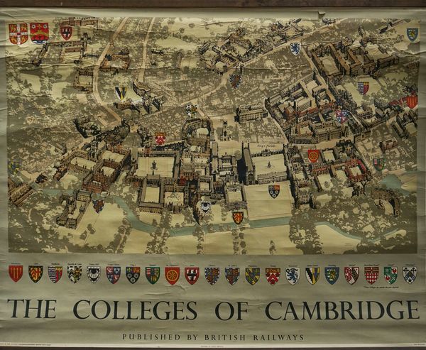 ADVERTISING POSTER; THE COLLEGES OF CAMBRIDGE PUBLISHED BY BRITISH RAILWAYS