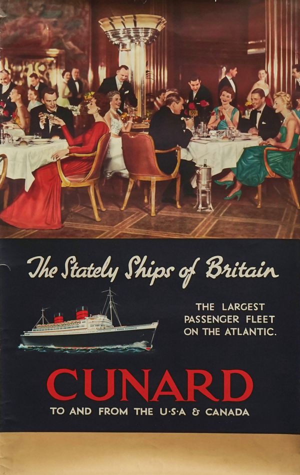 ADVERTISING POSTER; CUNARD THE STATELY SHIPS OF BRITAIN