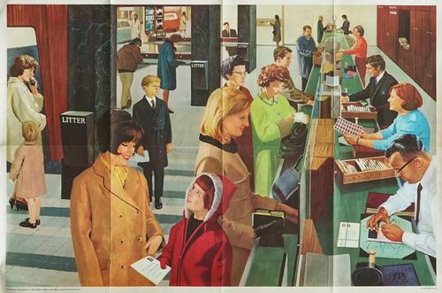 EDUCATIONAL POSTER; INSIDE A MODERN POST OFFICE
