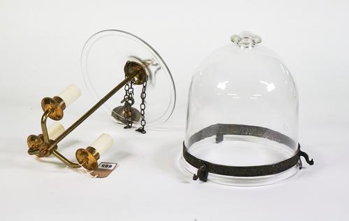 THREE REGENCY STYLE GLASS THREE LIGHT HALL LANTERNS (3)