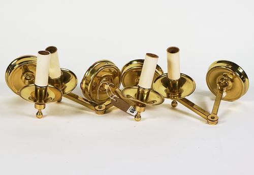 A PAIR OF LACQUERED BRASS SWING ARM WALL LIGHTS (4)