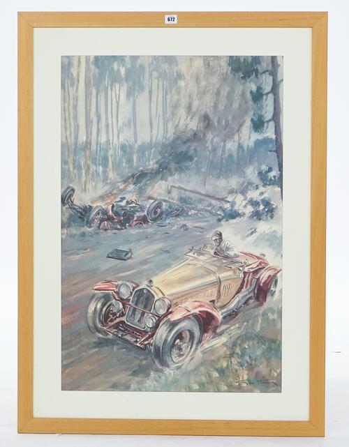 THREE REPRODUCTION MOTOR RACING POSTER PRINTS