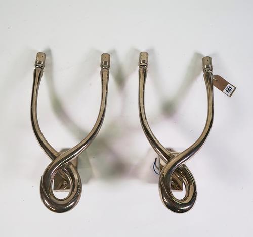 A PAIR OF NICKLE FINISHED ‘ORGANIC LOOP’  TWIN-LIGHT WALL APPLIQUÉS (2)